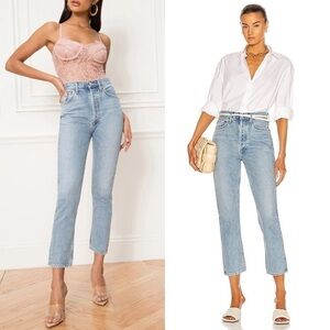 AGOLDE 90s High Rise Light Wash Denim Button Fly Ankle Cropped Straight Jeans 26
